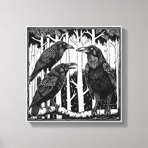 Raven och hennes barn i Treetops Canvastryck