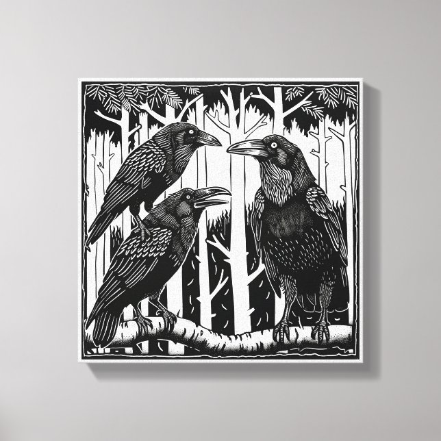 Raven och hennes barn i Treetops Canvastryck (Framsida)