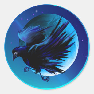 Raven och Måne-Stickers Runt Klistermärke