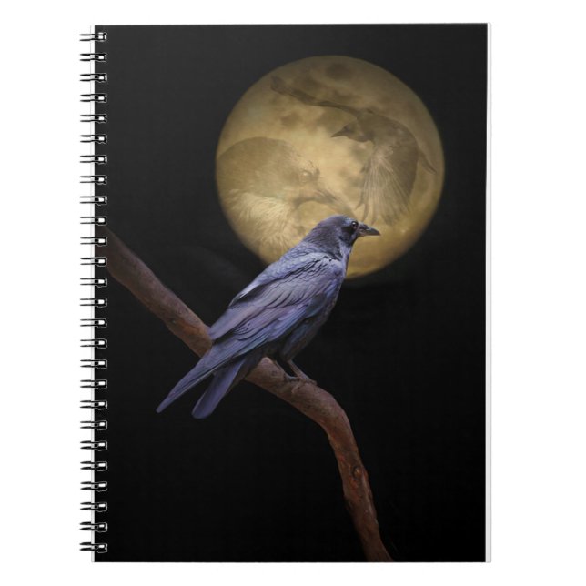 Raven och Moon Journaling Notebook Anteckningsbok Med Spiral (Framsidan)