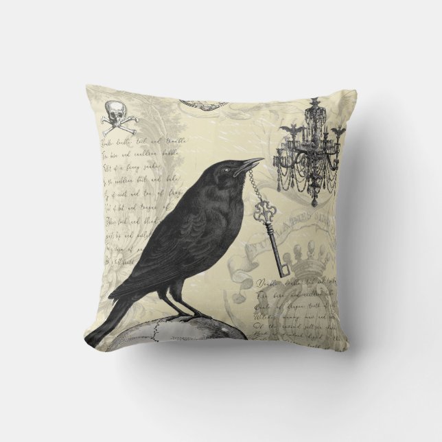 Raven och Nyckel, gotiic, halloween. Kudde (Framsida)