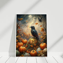 Raven och Pumpkin Forest - Mörken Autumn Fairy Poster