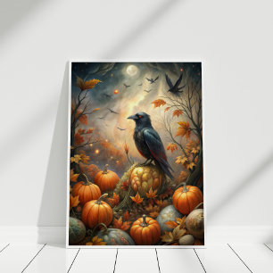 Raven och Pumpkin Forest - Mörken Autumn Fairy Poster