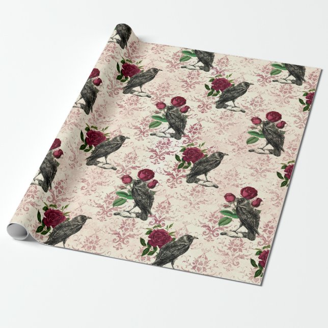 Raven och Ro Damask Presentpapper (Utrullad)