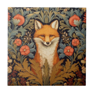 räven och rödblommorna art nouveau stil kakelplatta