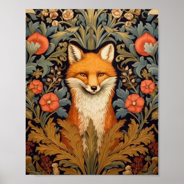 räven och rödblommorna art nouveau stil poster (Framsidan)