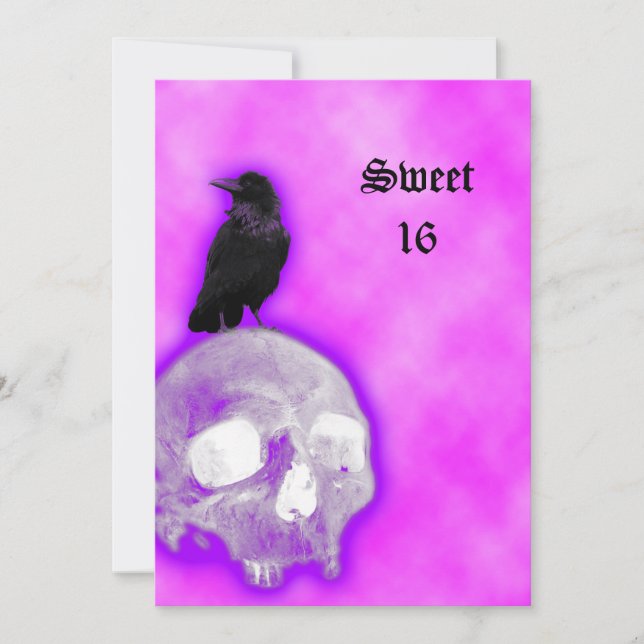 Raven och Skull Goth Fantasy Sweet 16 Birthday Inbjudningar (Framsida)