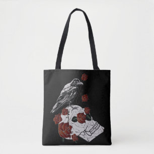 Raven och Skull Röd ros Shopping bag Tygkasse