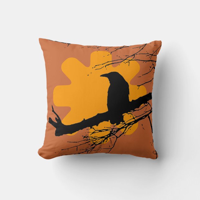 Raven och Sol, Gult, Orange, svart Kudde (Framsida)