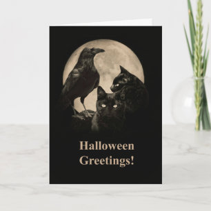 Raven och Svarta katter Happy halloween Kort