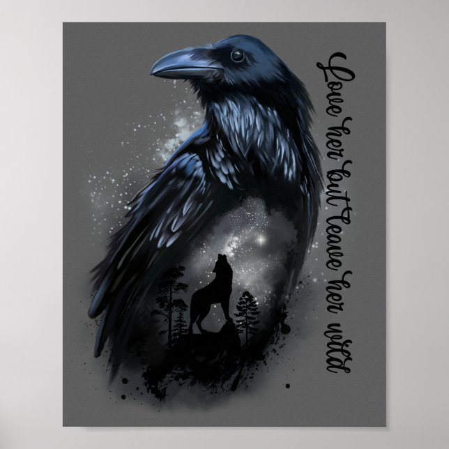 Raven och vargen som hovar vid måne poster (Framsidan)