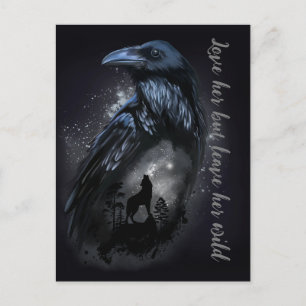 Raven och vargen som hovar vid måne vykort