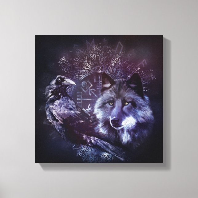 Raven och Vargen - Vegvisir och Livets träd Canvastryck (Framsida)