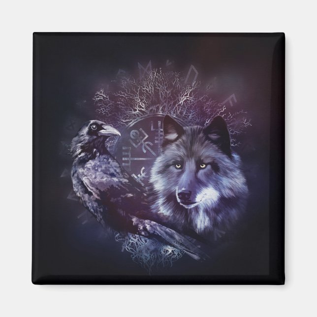 Raven och Vargen - Vegvisir och Livets träd Magnet (Framsidan)