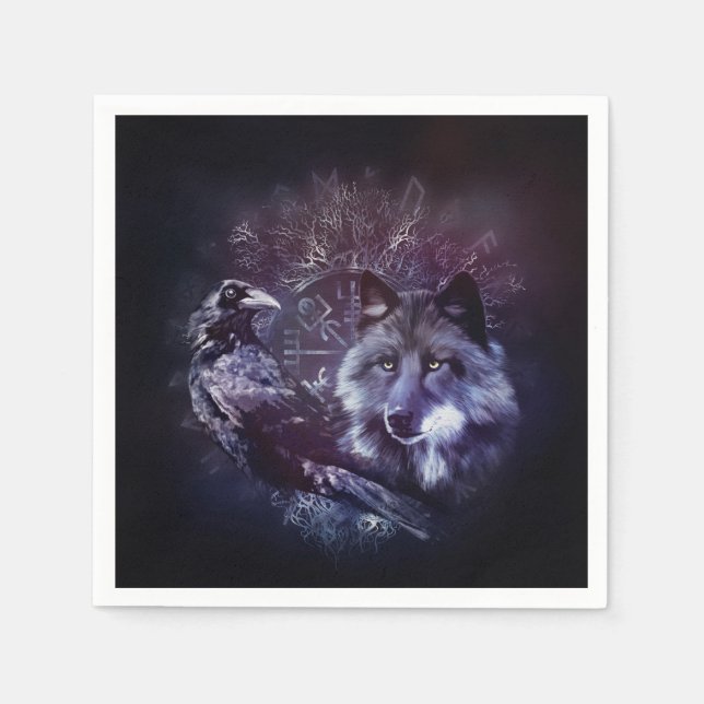 Raven och Vargen - Vegvisir och Livets träd Pappersservett (Framsidan)