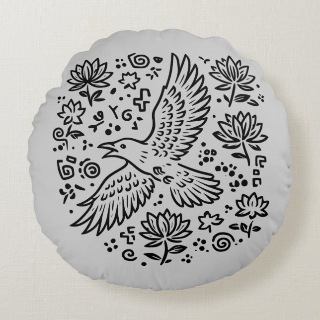 Raven of Transformation Rund Kudde (Framsidan)