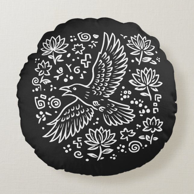 Raven of Transformation Rund Kudde (Framsidan)