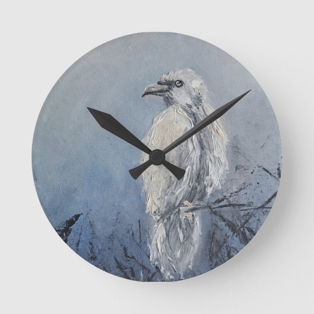 Raven Oljemålning Symbol Wisdom Myasty Meditatio Rund Klocka (Framsida)