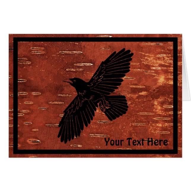 Raven on Inner Birch Bark Hälsningskort (Framsidan Horizontal)