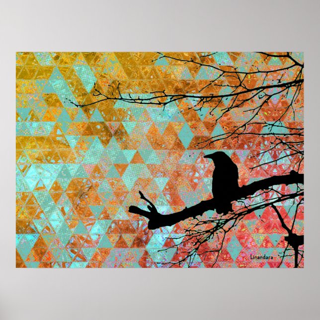 Raven on the Tree and old quilt sky Poster (Framsidan)