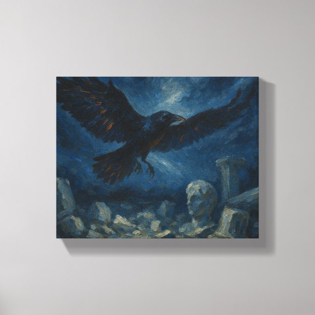 Raven över antika stenar - Mörk Fantasy Gothic Canvastryck (Framsida)