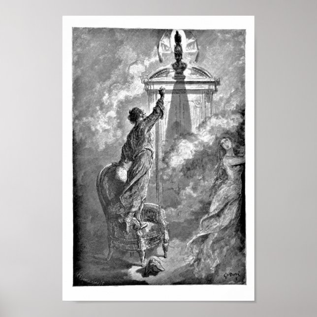 Raven på Bust Edgar Allan Poe Dore Illustration Poster (Framsidan)