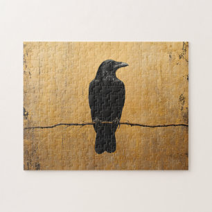 Raven på en Gren Guld-bakgrund Pussel