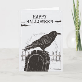 Raven på ett Gravestone Halloween-hälsningskort Kort