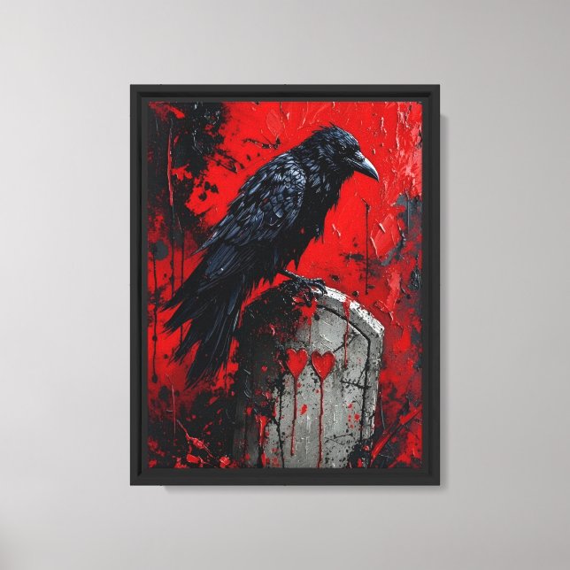 Raven på Red Gravestone Canvastryck (Framsida)
