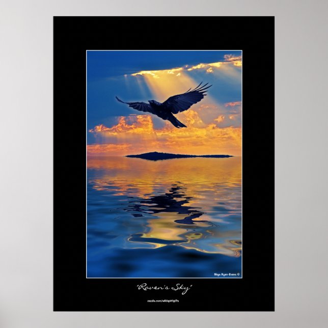 Raven på Sunset Wildlife Fantasy Art Poster (Framsidan)