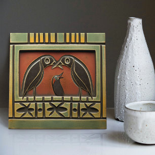 Raven Pares & Ants Art Deco Nouveau Wall Decor Kakelplatta