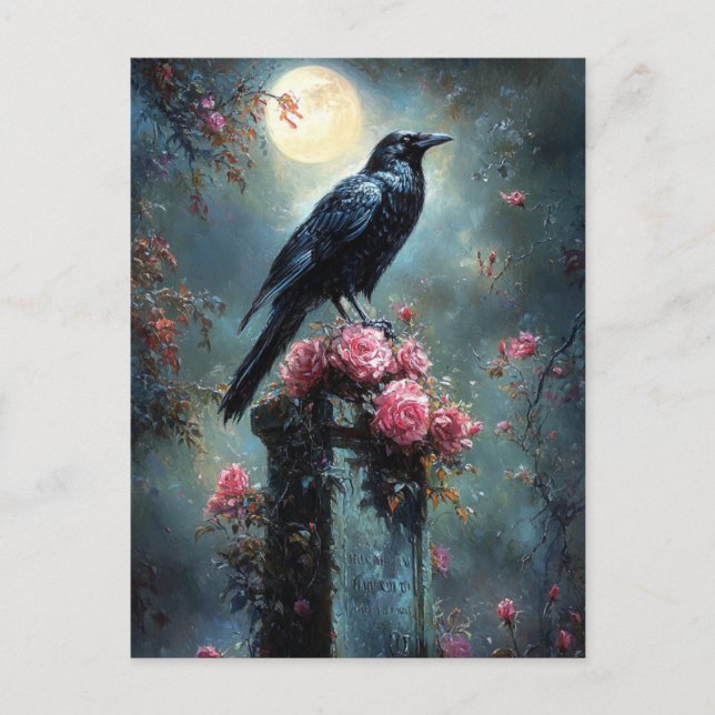 Raven Perched på Gravsten Vykort (Framsida)