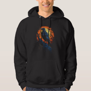 Raven Perched på Gren under full mångrafik Hoodie