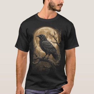 Raven Rose Moon Skräcklig Svart Gotisk Kuslig Kråk T Shirt