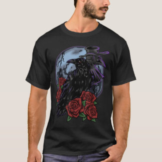 Raven Rose Moon Skräcklig Svart Gotisk Kuslig Kråk T Shirt