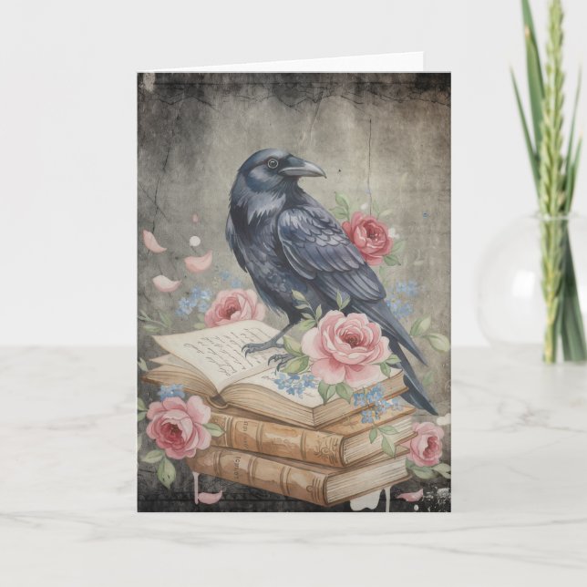 Raven & Roses - Vintage Floral Anteckningskort (Framsida)