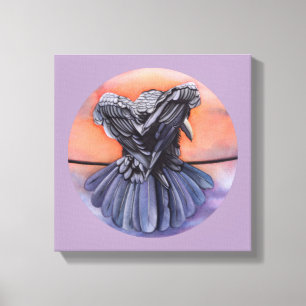 Raven Ruffling Feathers Roosting Kråka Bird Art Canvastryck