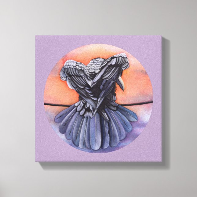 Raven Ruffling Feathers Roosting Kråka Bird Art Canvastryck (Framsida)