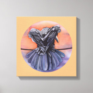 Raven Ruffling Feathers Roosting Kråka Bird Art Canvastryck