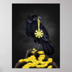 Raven Rune: Aegishjalmur Magic on Black Stone Poster