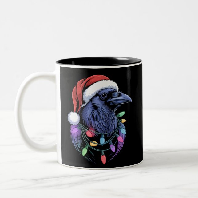 Raven Santa Julgran Lighting Julafton Funny Två-Tonad Mugg (Vänster)