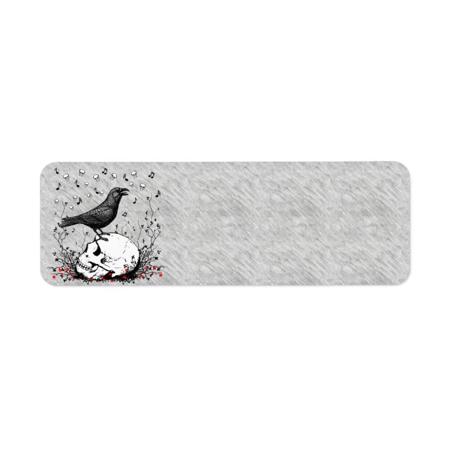 Raven Sjunga Sång of Death on Skull Illustration Returadress Etikett (Framsidan)