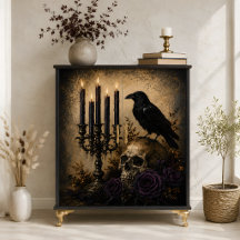 Raven Skalle Lila Rosor Gotisk Halloween Dekoratio