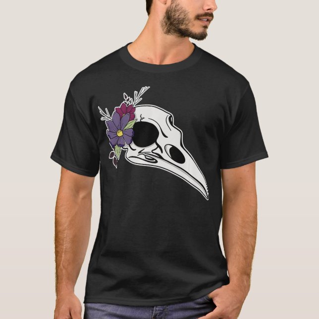 Raven Skull Blommigt Pastel Goth Macabre Taidermy  T Shirt (Framsida)