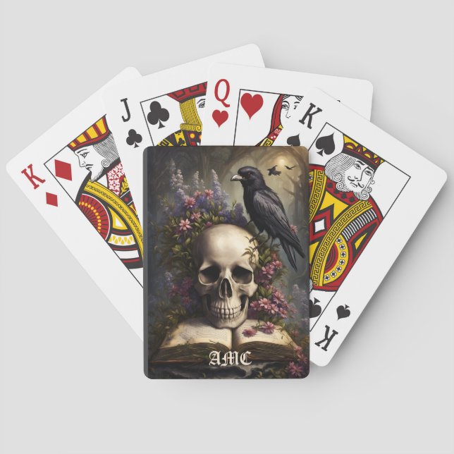 Raven Skull Bok och Flowers Casinokort (Baksidan)