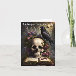 Raven Skull Bok och Flowers Gothic Birthday Kort