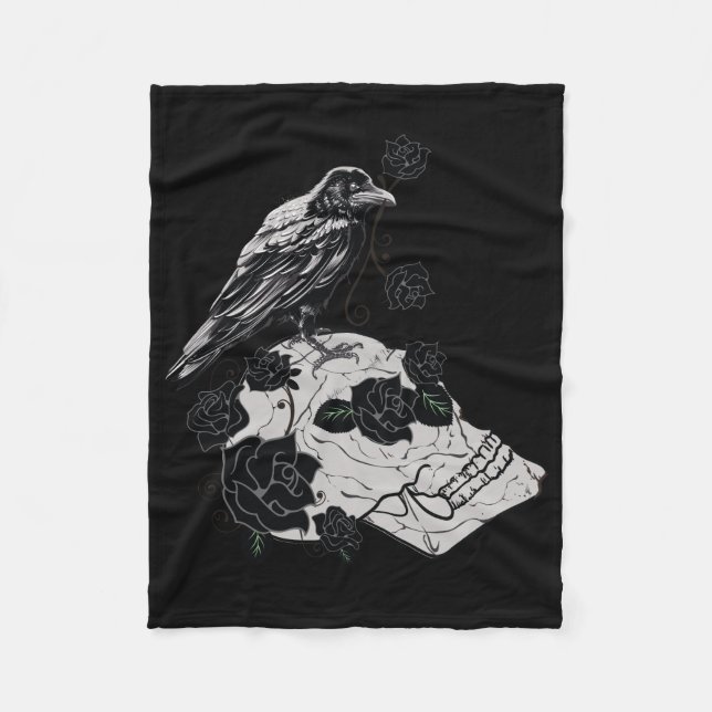 Raven, Skull och Ro Throw Blanket Fleecefilt (Framsidan)