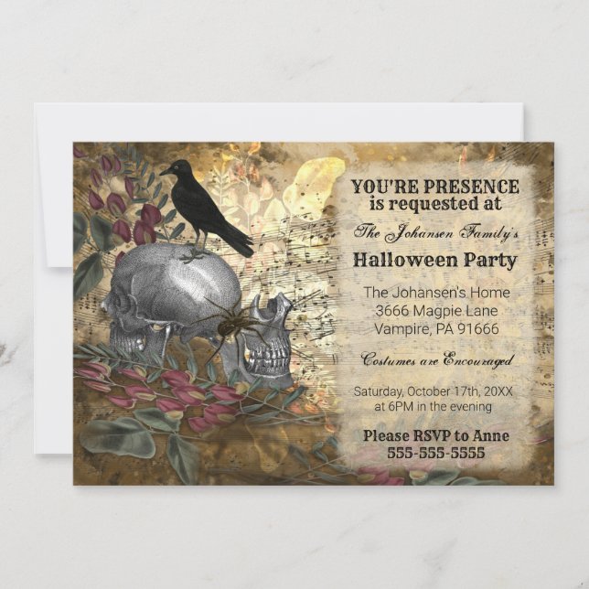 Raven Skulls Halloween Inbjudningar (Framsida)
