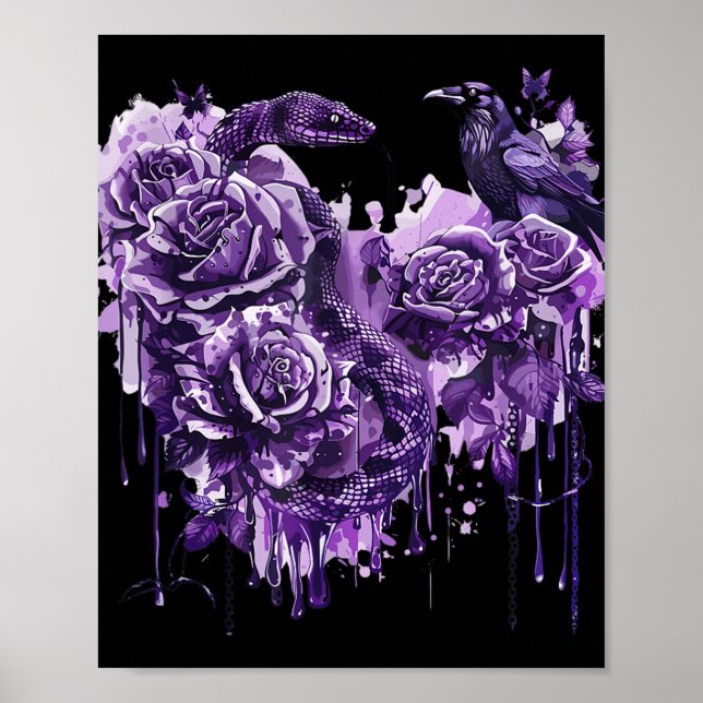 Raven Snake Ro Gothic Steampunk Biker Heart-sha Poster (Framsidan)