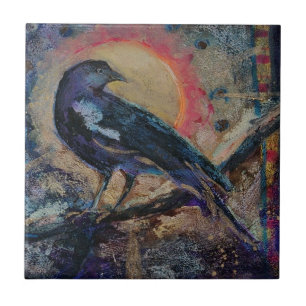 Raven Sol Art Maureen Girard Bird Messenger Kakelplatta
